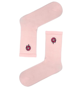 Nakışlı Donut Desenli Pembe Çorap