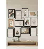 12 Parça Zen Minimal Doğa 2 Renk Seçenekli Dekoratif Çerçeve Görünümlü Tablo Seti