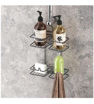 Tekno Tel BK-067 Asmalı 2 Katlı Düz Banyo Duş Rafı Siyah