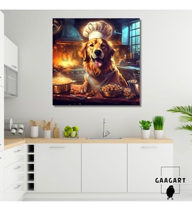 Kare Kanvas Mutfak Tablosu Aşçı Hayvanlar Golden Retriever