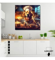 Kare Kanvas Mutfak Tablosu Aşçı Hayvanlar Golden Retriever