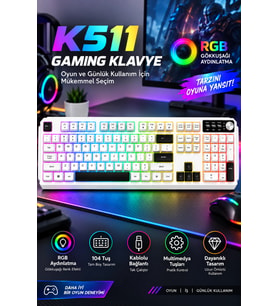 Jedel K511 Kablolu Gaming Oyuncu Klavyesi - 104 Tuş RGB Gökkuşağı Aydınlatmalı