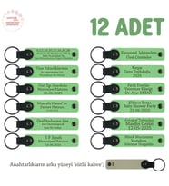 İlk Yardım Kursunu Tamamlayanlara, 12'li Set, İsme Özel Deri Hatıra Anahtarlık, F Yeşil & S Kahve (Fıstık Yeşili)