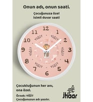 İsme Özel Sevimli Ayı Çocuk Odası Duvar Saati Orta Boy 30 cm Beyaz Camlı Sessiz
