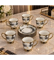 Siyah Gold Detaylı 6 Kişilik 12 Parça Kahve Fincan Takımı