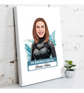 Kişiye Özel Hediye Karikatürlü En Başarılı Kadın Dalgıç Kanvas Tablo