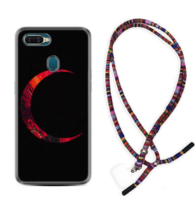 Oppo A5S A15 A16 A54 A55 A73 A74 Kılıf Boyun Asklı Rasta Silikon Red Moons 1747