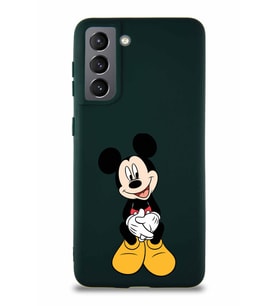 Samsung Galaxy S21 Soft Premier Kapak Mickey Mouse-A Tasarımlı Silikon Kılıf - Yeşil (Şeffaf)