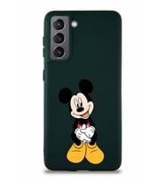 Samsung Galaxy S21 Soft Premier Kapak Mickey Mouse-A Tasarımlı Silikon Kılıf - Yeşil (Şeffaf)