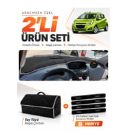 CHEVROLET SPARK (2009-2015) Uyumlu Torpido Örtüsü + Tay Tüyü Bagaj Çantası + Sticker Seti - Siyah Gri