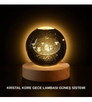 Mey İthalat® Ahşap Standlı LED Kristal Küre Lazer İşlemeli Dekoratif Obje