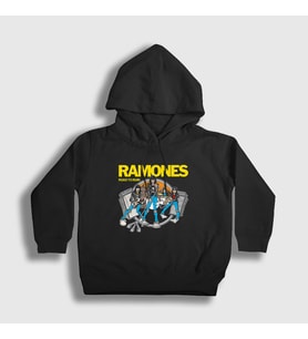Presmono Unisex Çocuk Siyah Road To Run Ramones Kapüşonlu Sweatshirt 170418tt