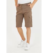 Erkek Kargo Yandan Cepli Esnek Kumaş Slim Fit Kapri Şort (Açık Kahverengi)