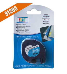 PUUN®Dymo Letratag Muadil Bant 59426 91205 12MMX4M Plastik Mavi Etikete Siyah Yazı Şerit Etiket Kaseti (Çok Renkli)