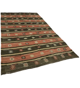 Kırmızı Kilim Kahverengi Tonlarda Geometrik Desenli El Dokuma Salon Kilimi Etnik Klasik Tarz