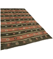 Kırmızı Kilim Kahverengi Tonlarda Geometrik Desenli El Dokuma Salon Kilimi Etnik Klasik Tarz