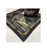 Ethnic Desen Black Seri Twill Eşarp Eşarp Askısı ile Birlikte 90x90 cm Füme Krem