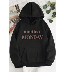 Monday Baskılı  Pamuklu Oversize Sweatshirt (Siyah)