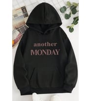 Monday Baskılı  Pamuklu Oversize Sweatshirt (Siyah)