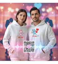 Sevgililer Günü Özel QR kod okut Aşkını ilan et sürpriz yap! Kombin, 2 Ürün Kapüşonlu Hoodie Sweatshirt (Beyaz)
