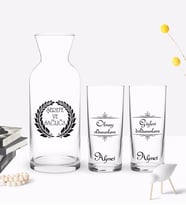 BK Gift Kişiye Özel Renkli Baskılı Olmazı Olduranlara Tasarımlı İkili Rakı Bardağı ve Karaf Hediye Seti-1 (Model 1)