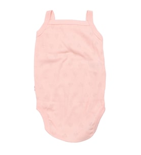 Kız Bebek Somon Kalp Desenli Jakarlı İp Askılı Zıbın Body