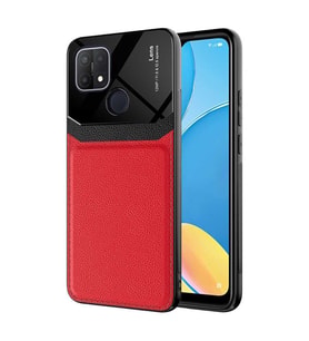 Oppo A15 Kılıf Zore Emiks Deri Görünümlü Kılıf (Kırmızı)