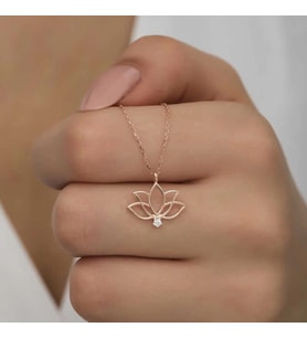 Gümüş Rose Lotus Çiçeği Kadın Kolye
