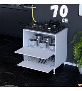 Eliusta Siena 70 cm Çift Kapaklı Set Üstü Ocak Dolabı Fırınlık Kiler Çok Amaçlı Dolap 70x87x48 cm Beyaz