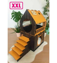 Büyük Kedi Evi Xxl Teraslı Kedi Evi 5kg Ve Üzeri Kediler Için XXL Turuncu - Koyu Kahverengi