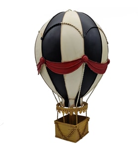 Vintage Metal Sıcak Hava Balonu - Siyah Beyaz Şeritli Asmalı Dekoratif Biblo - Ofis & Cafe Dekoru