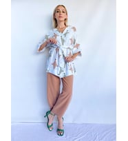 Kadın Tarçın Rengi Keten Kimono Pantolon Takım