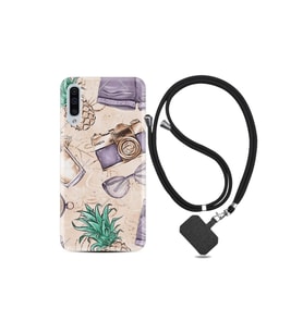 Samsung Galaxy A50 Kılıf Desenli Silikon Ipli Boyun Askılı Monkey Butterfly 1357