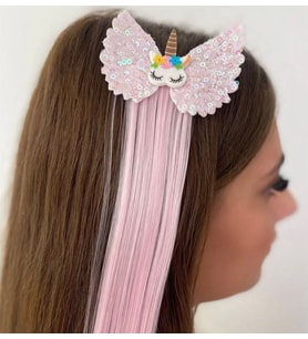 NİLZ Toz Pembe Renk Pullu Unicorn Figürlü Saçlı Yan Toka