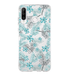 Huawei P30 Lite Uyumlu Kapak Floral Su Yeşili Tasarımlı Şeffaf Silikon Kılıf