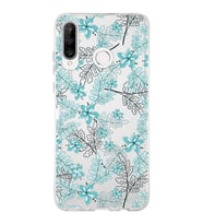 Huawei P30 Lite Uyumlu Kapak Floral Su Yeşili Tasarımlı Şeffaf Silikon Kılıf