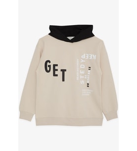 Breeze Girls & Boys Erkek Çocuk Sweatshirt Kapüşonlu Yazı Baskılı 8-14 Yaş, Bej