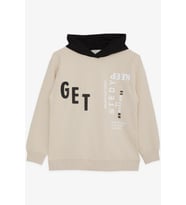 Breeze Girls & Boys Erkek Çocuk Sweatshirt Kapüşonlu Yazı Baskılı 8-14 Yaş, Bej