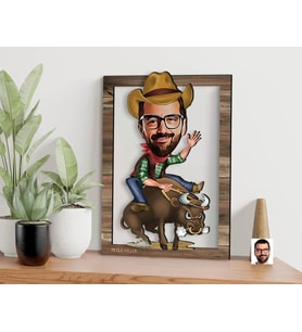 BK Gift Kişiye Özel Rodeocu Karikatürlü 3D Ahşap Tablo, Sevgiliye Hediye, Arkadaşa Hediye, Yıl Dönümü Hediyesi, Doğum Günü Hediyesi-1