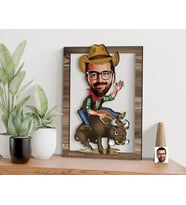 BK Gift Kişiye Özel Rodeocu Karikatürlü 3D Ahşap Tablo, Sevgiliye Hediye, Arkadaşa Hediye, Yıl Dönümü Hediyesi, Doğum Günü Hediyesi-1