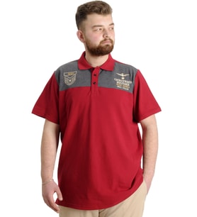 Mode XL Büyük Beden Erkek T-shirt Polo MILITARE 23327 Bordo