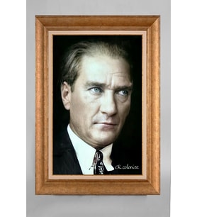 Altın Varaklı Çerçeveli Paspartulu Atatürk Tablo a714 (Gold)
