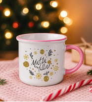 BK Gift Yılbaşı Tasarımlı Pembe Emaye Kupa Bardak -3, Arkadaşa Hediye, Yeni Yıl Hediyesi