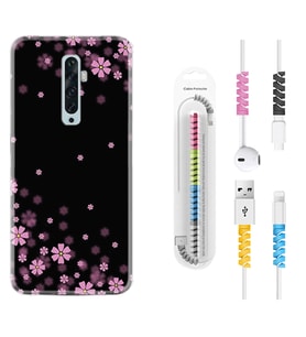 Oppo Reno 2Z 4 Lite 4 Pro 5 6 7 A31 Kılıf Kablo Koruma Spiral Silikon Black flowers 1391