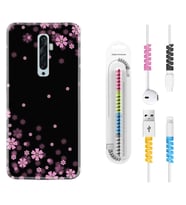 Oppo Reno 2Z 4 Lite 4 Pro 5 6 7 A31 Kılıf Kablo Koruma Spiral Silikon Black flowers 1391