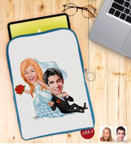 BK Gift Kişiye Özel Evleniyoruz Karikatürlü Taşınabilir Koruyucu Tablet Kılıfı & Organizer Çanta - Mavi-2
