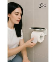 Metal Telefon Raflı Tuvalet Kağıdı Tutucu  Çift Taraflı Bantlı Montaj  Banyo Organizer Raf (Beyaz)