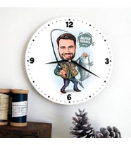 Balık Tutan Erkeğe Hediye Kişiye Özel Karikatürlü Duvar Saati
