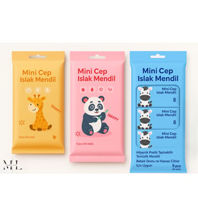 Mareluxe Mini Cep Islak Mendil 64 Yaprak (8 Paket) Hijyenik Pratik Taşınabilir Bebek Dostu ve Hassas Ciltler (Sarı)