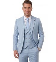DeepSEA Erkek Mavi Premium Collection Slim Fit Likralı 3’lü Takım Elbise – Kruvaze Yelekli İtalyan Kesim 2600342